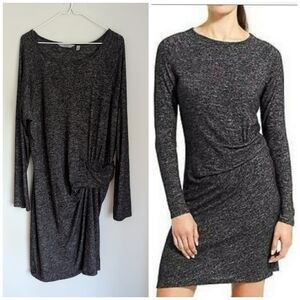 Athleta Women's XL Solitude Dress Dark Gray Marled Ruched Knotted Waist Long SLV